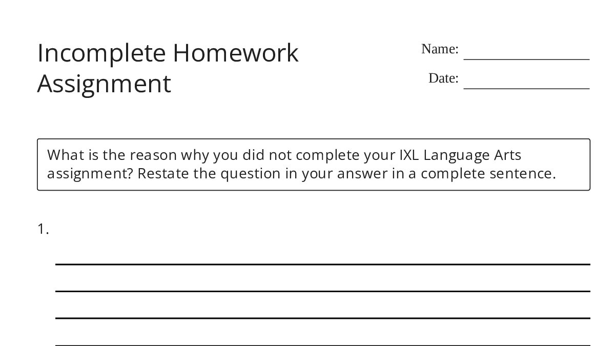 Incomplete Homework Assignment - My Worksheet Maker: Create Your Own ...