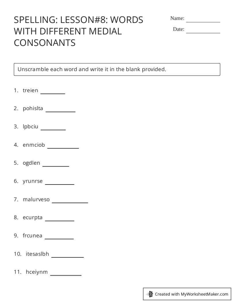 SPELLING: LESSON#8: WORDS WITH DIFFERENT MEDIAL CONSONANTS - My ...