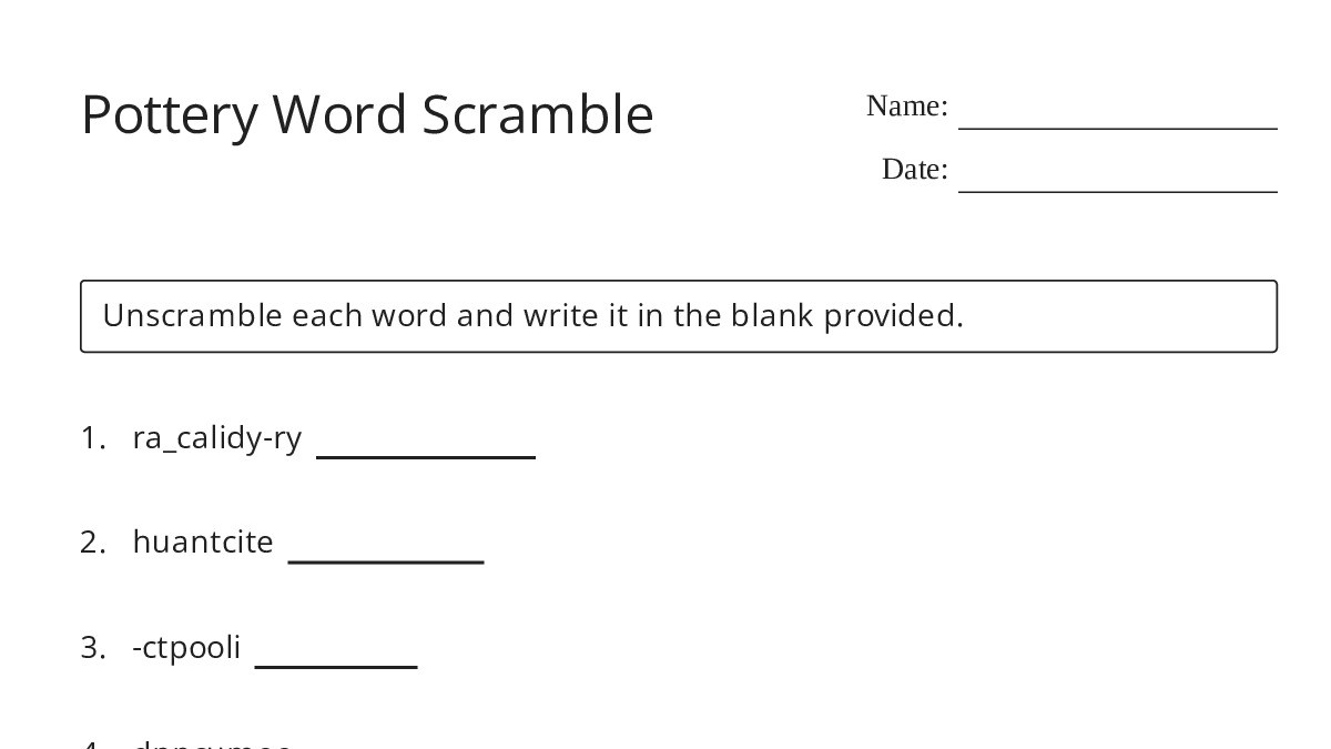 Pottery Word Scramble - My Worksheet Maker: Create Your Own Worksheets