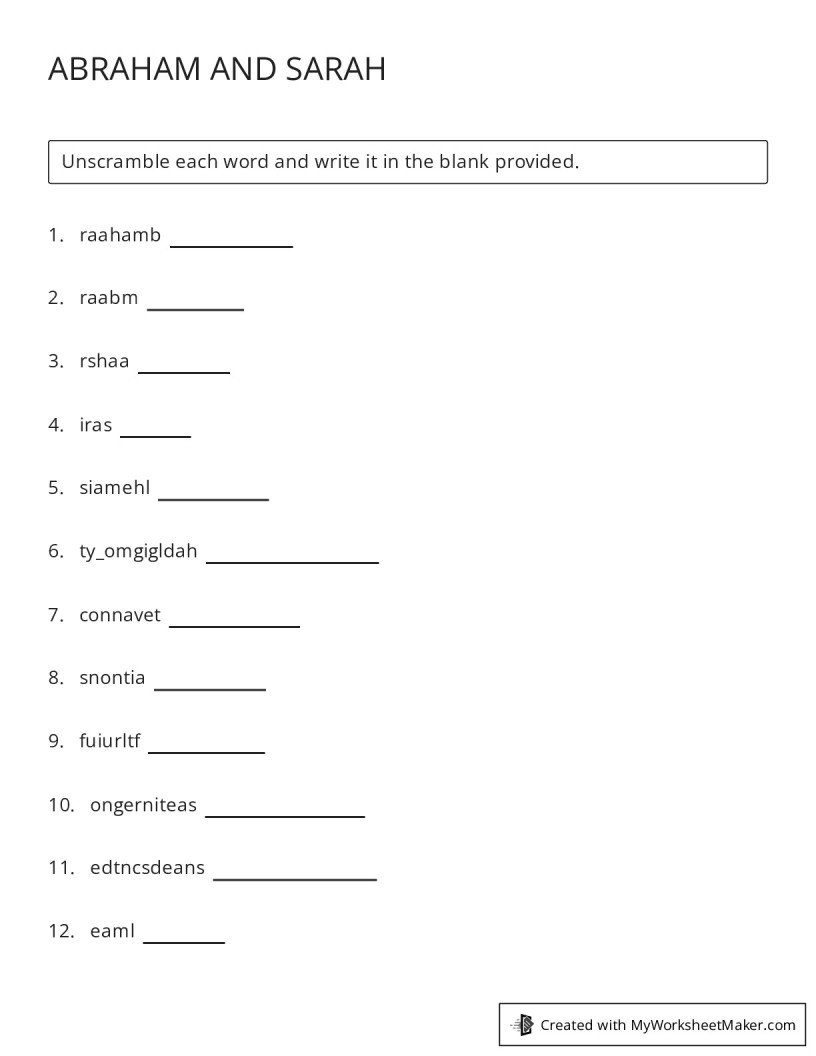 ABRAHAM AND SARAH - My Worksheet Maker: Create Your Own Worksheets