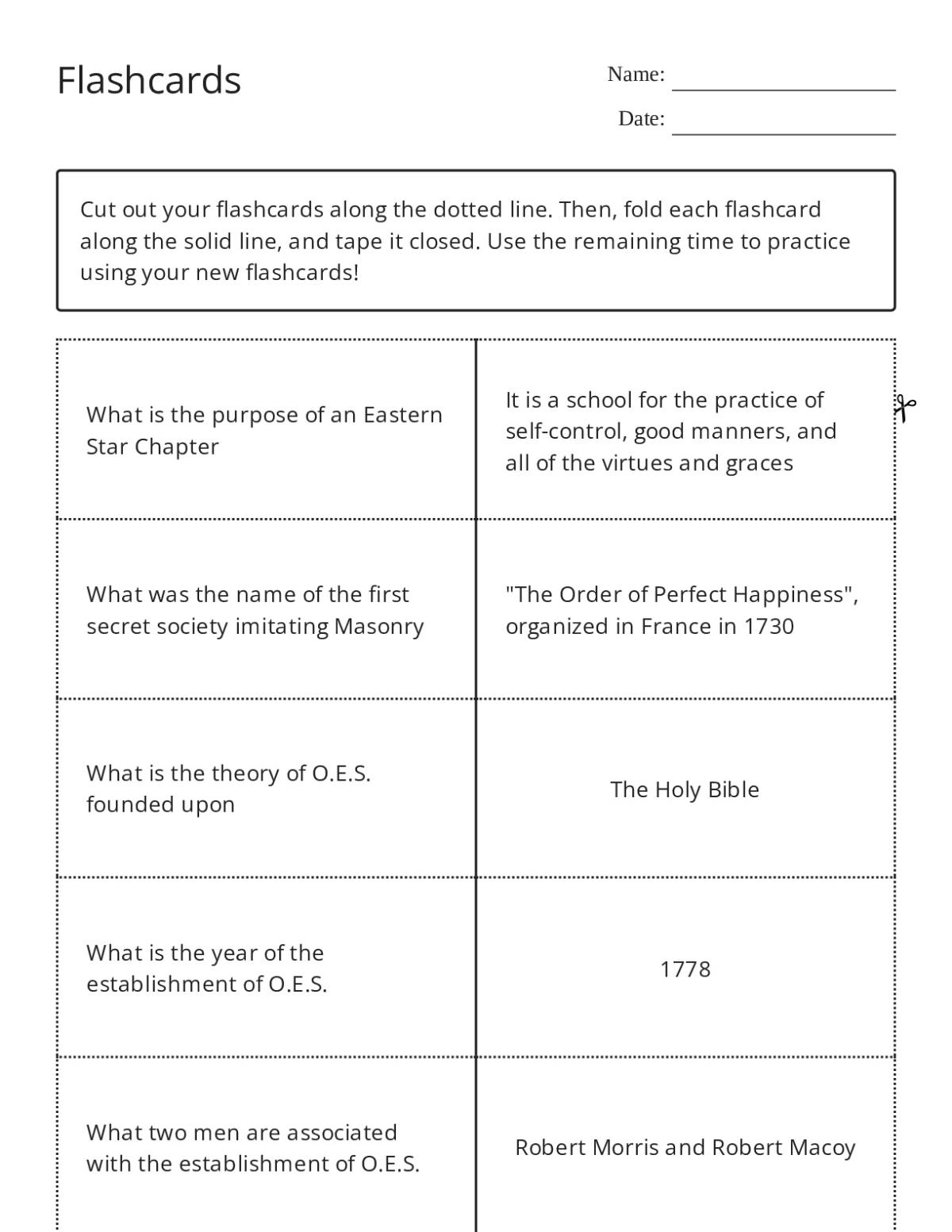 Order of the Eastern Star study flashcards with questions on symbolism, chapter organization, and ritual.