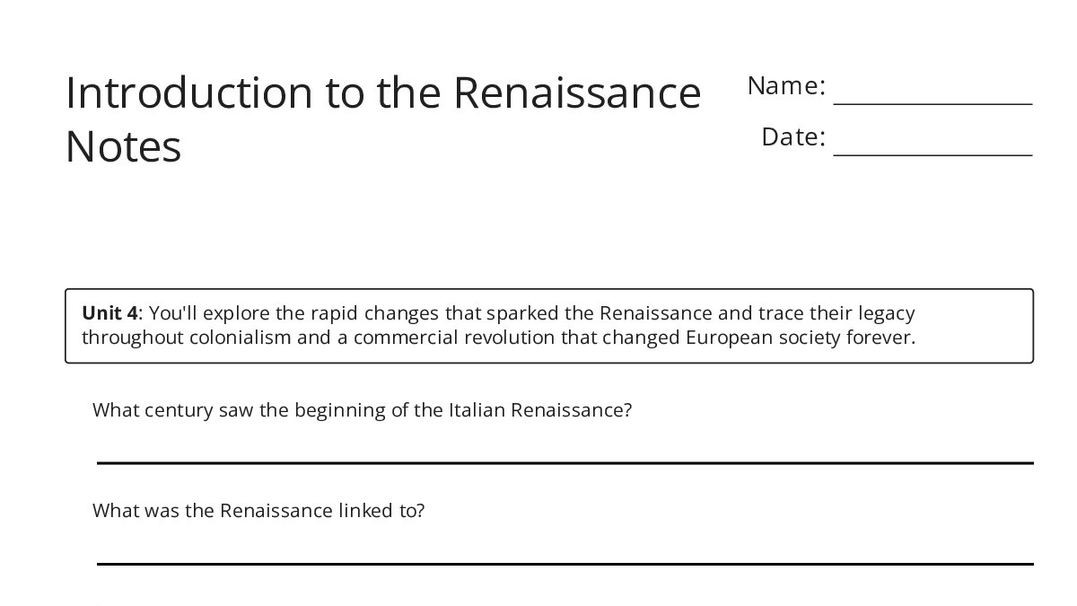 Introduction to the Renaissance Notes - My Worksheet Maker: Create Your ...