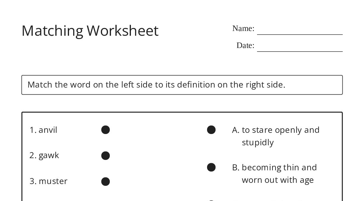 Matching Worksheet - My Worksheet Maker: Create Your Own Worksheets