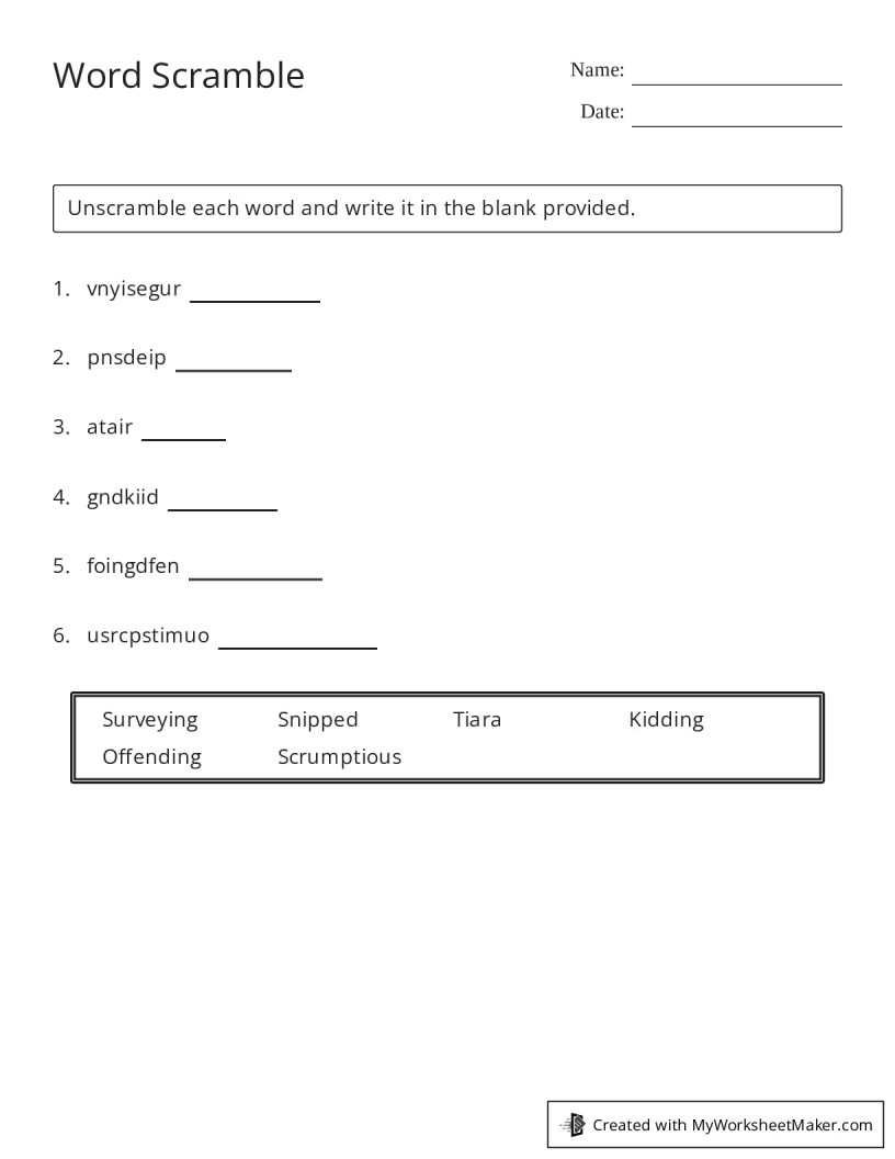 Word Scramble - My Worksheet Maker: Create Your Own Worksheets