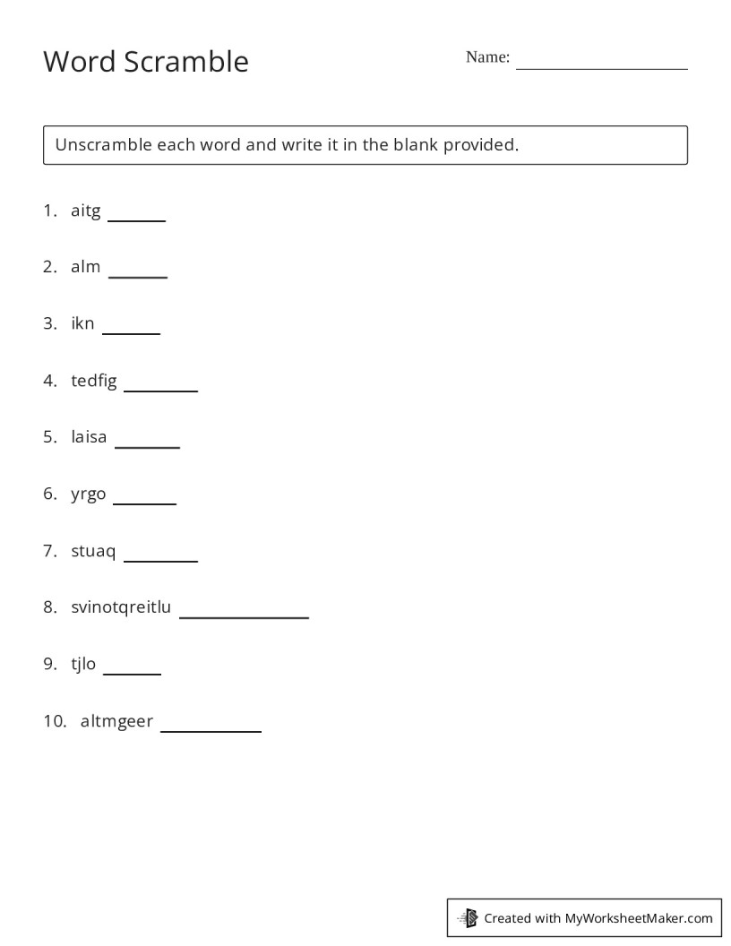 Word Scramble My Worksheet Maker Create Your Own Worksheets
