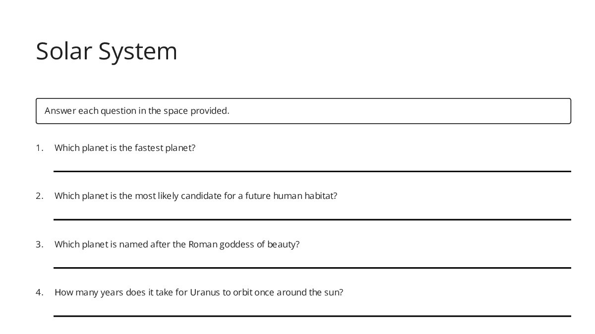 Solar System - My Worksheet Maker: Create Your Own Worksheets