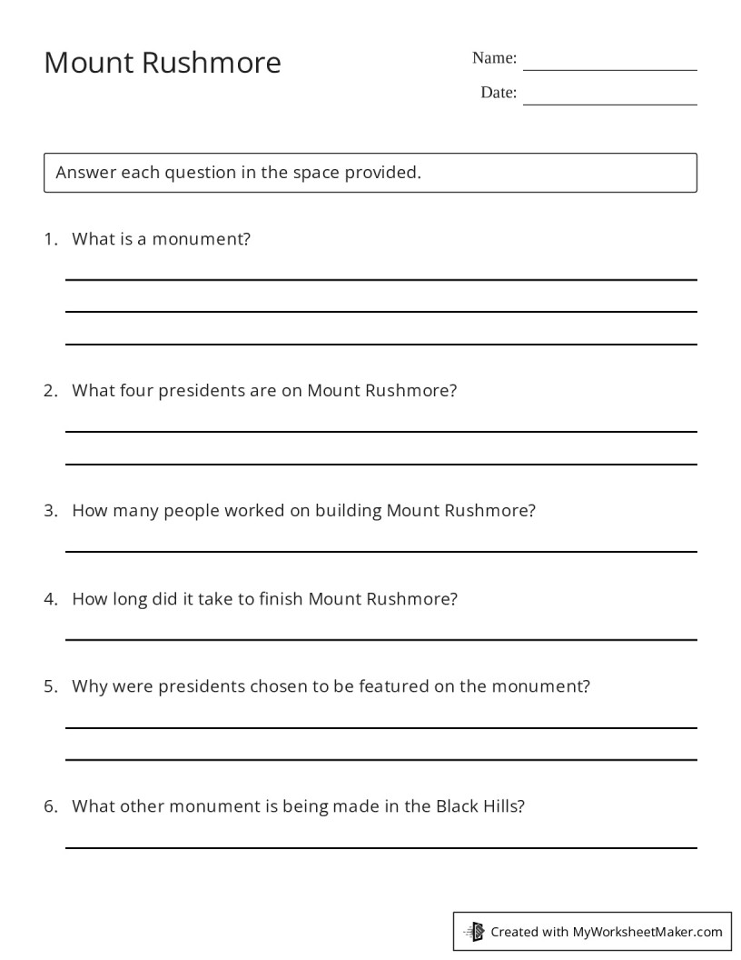 Mount Rushmore - My Worksheet Maker: Create Your Own Worksheets