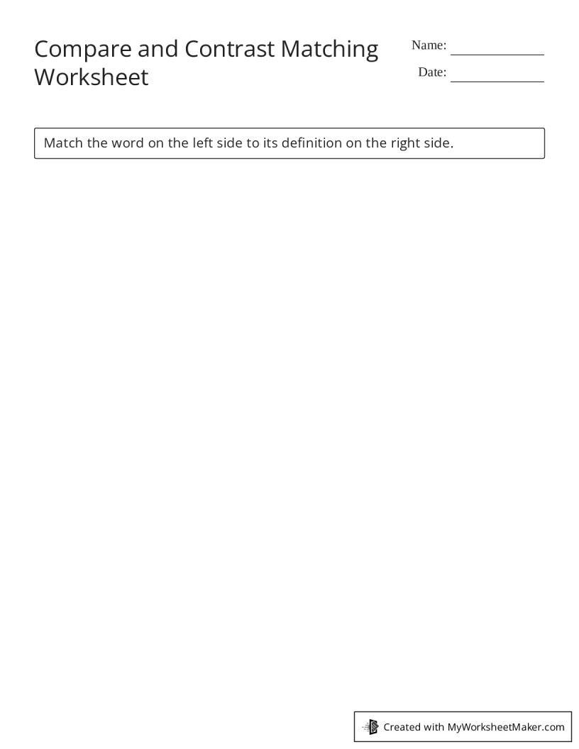 Compare and Contrast Matching Worksheet - My Worksheet Maker: Create ...