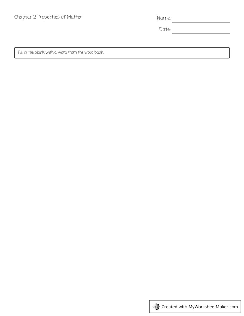 Chapter 2 Properties of Matter - My Worksheet Maker: Create Your Own ...