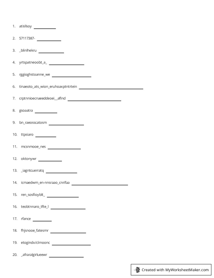 Word scramble my worksheet maker create your own worksheets