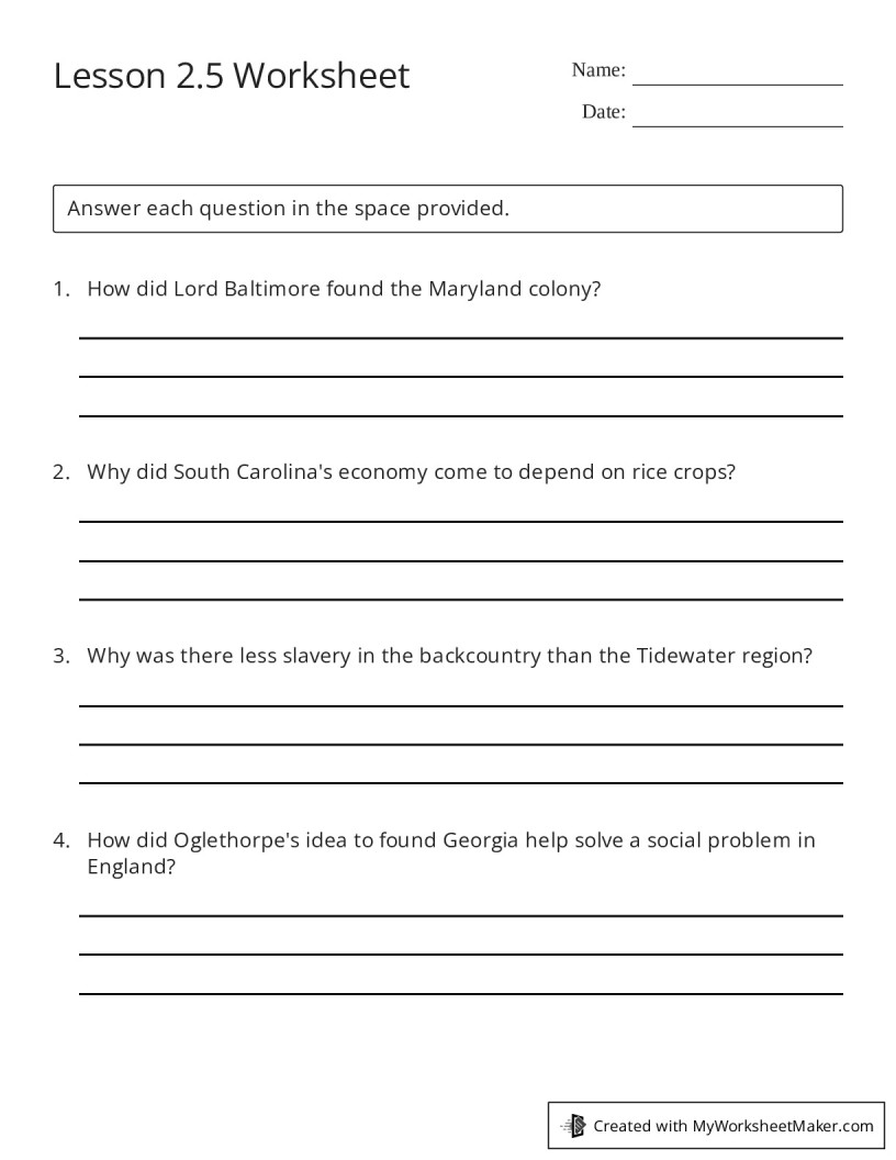 Lesson 2.5 Worksheet - My Worksheet Maker: Create Your Own Worksheets
