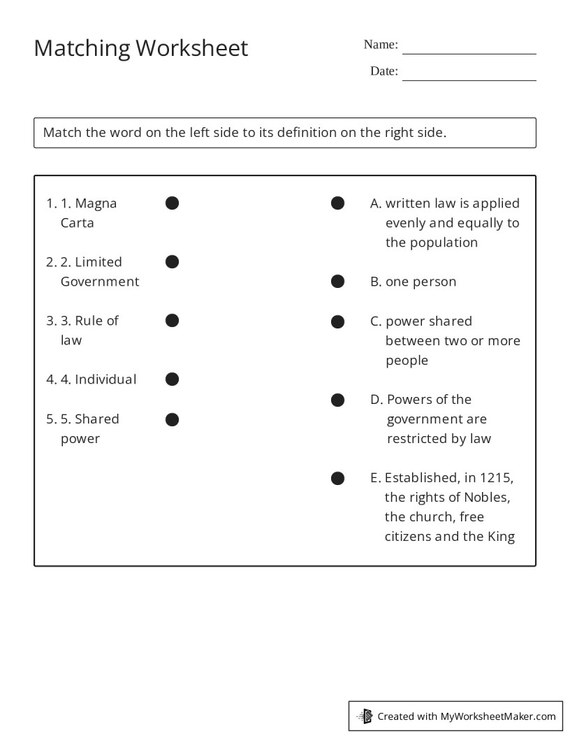 Matching Worksheet - My Worksheet Maker: Create Your Own Worksheets