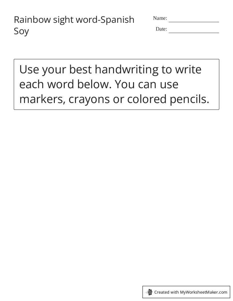 Rainbow sight wordSpanish Soy My Worksheet Maker Create Your Own