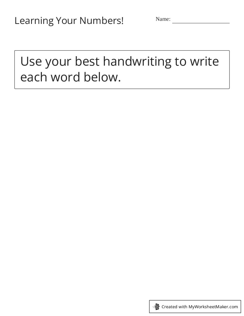 Learn Your Numbers Worksheet