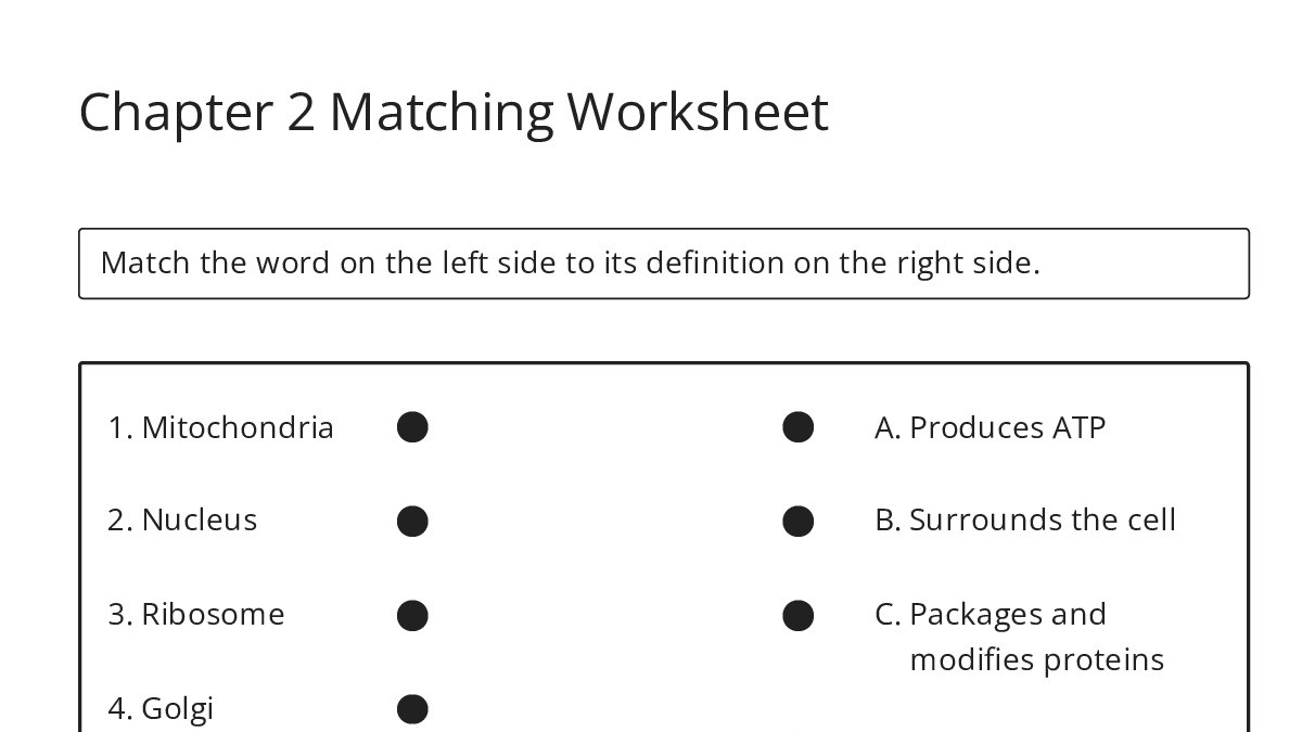 Chapter 2 Matching Worksheet - My Worksheet Maker: Create Your Own ...