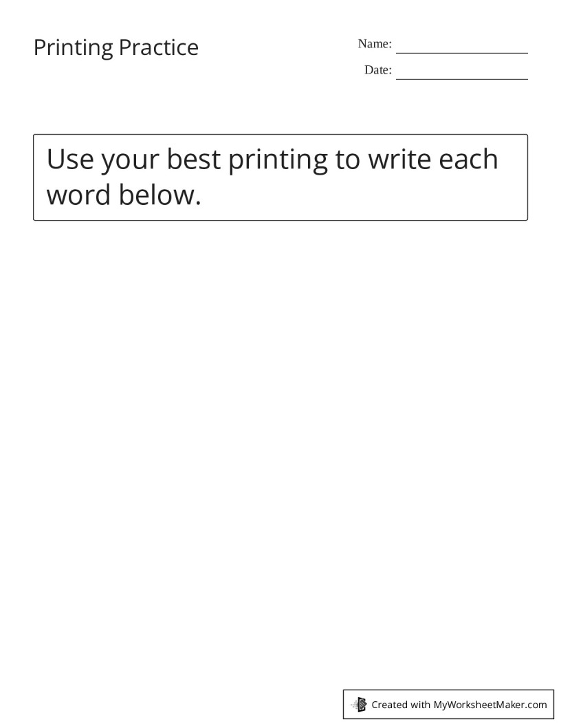 Printing Practice My Worksheet Maker Create Your Own Worksheets