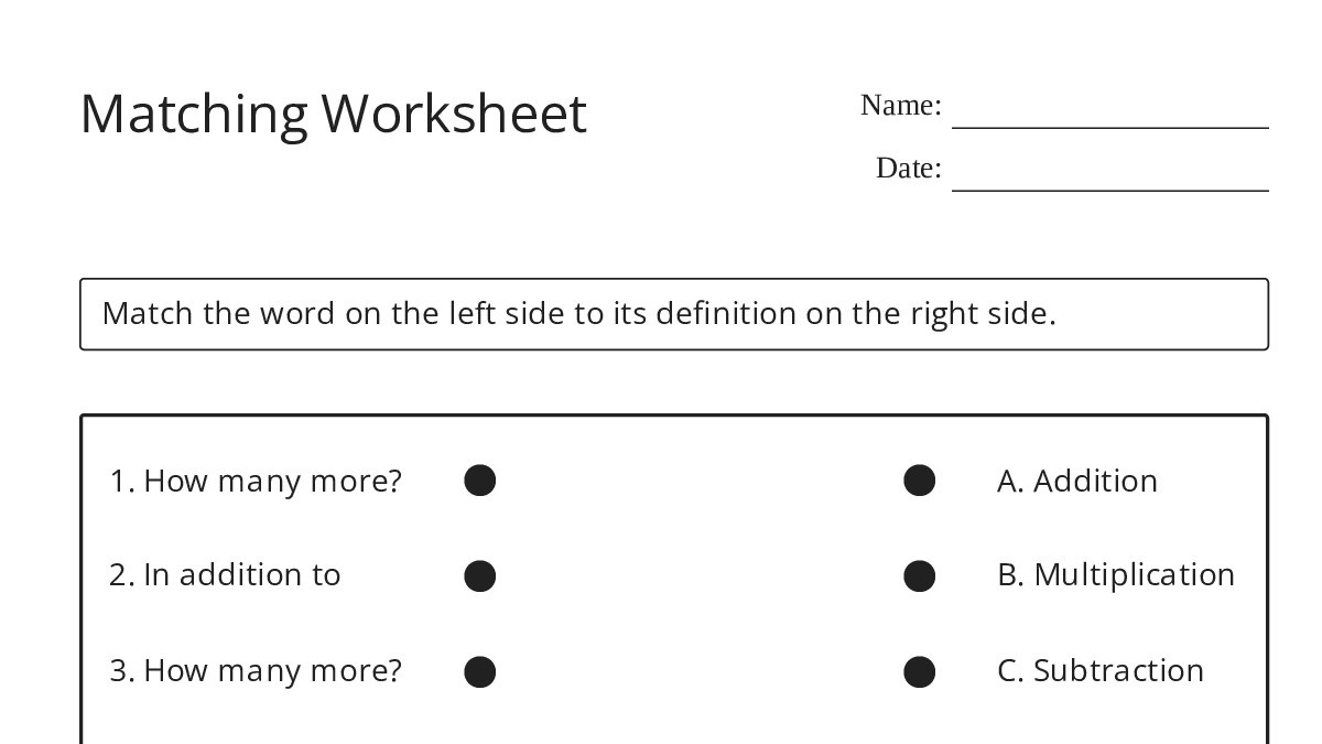 Matching Worksheet - My Worksheet Maker: Create Your Own Worksheets
