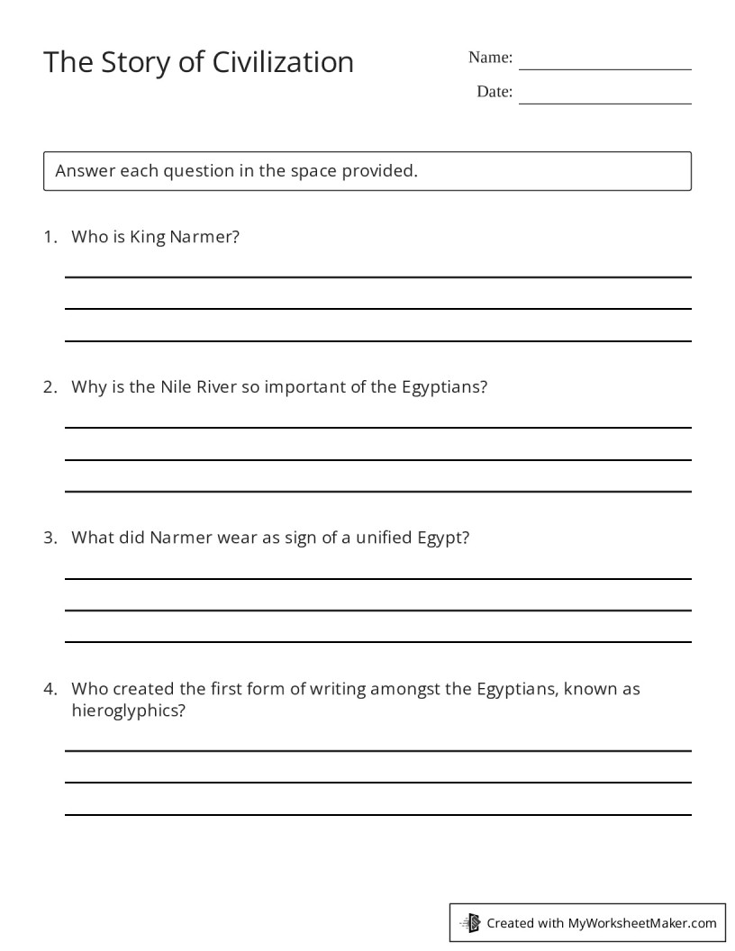 The Story of Civilization - My Worksheet Maker: Create Your Own Worksheets