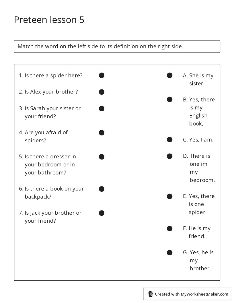 Preteen lesson 5 - My Worksheet Maker: Create Your Own Worksheets