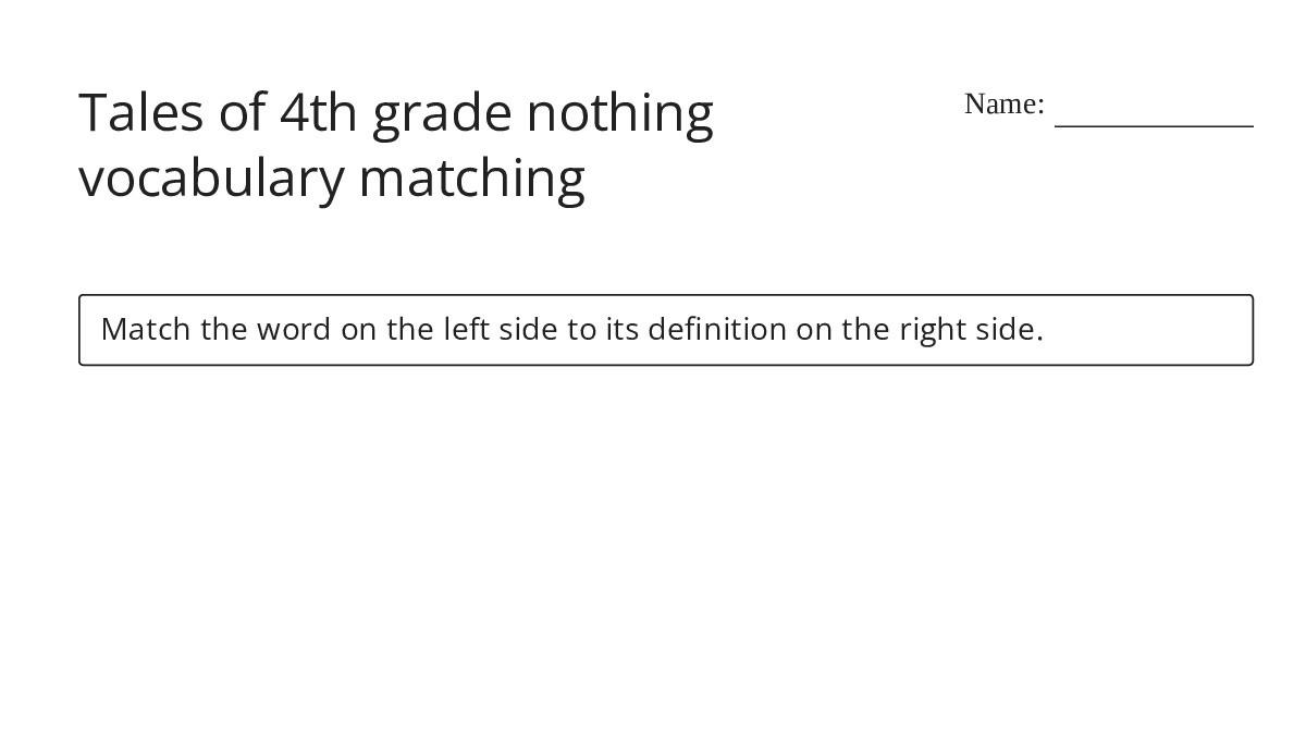Tales of 4th grade nothing vocabulary matching - My Worksheet Maker ...