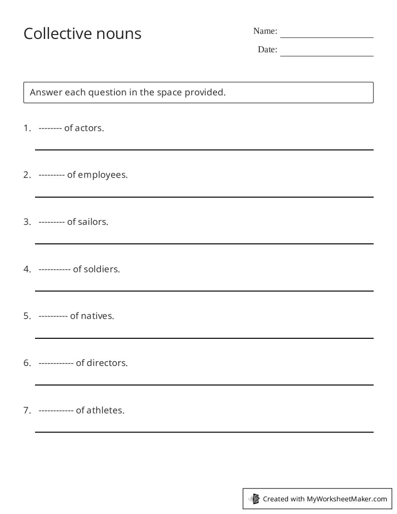 Collective nouns My Worksheet Maker: Create Your Own Worksheets