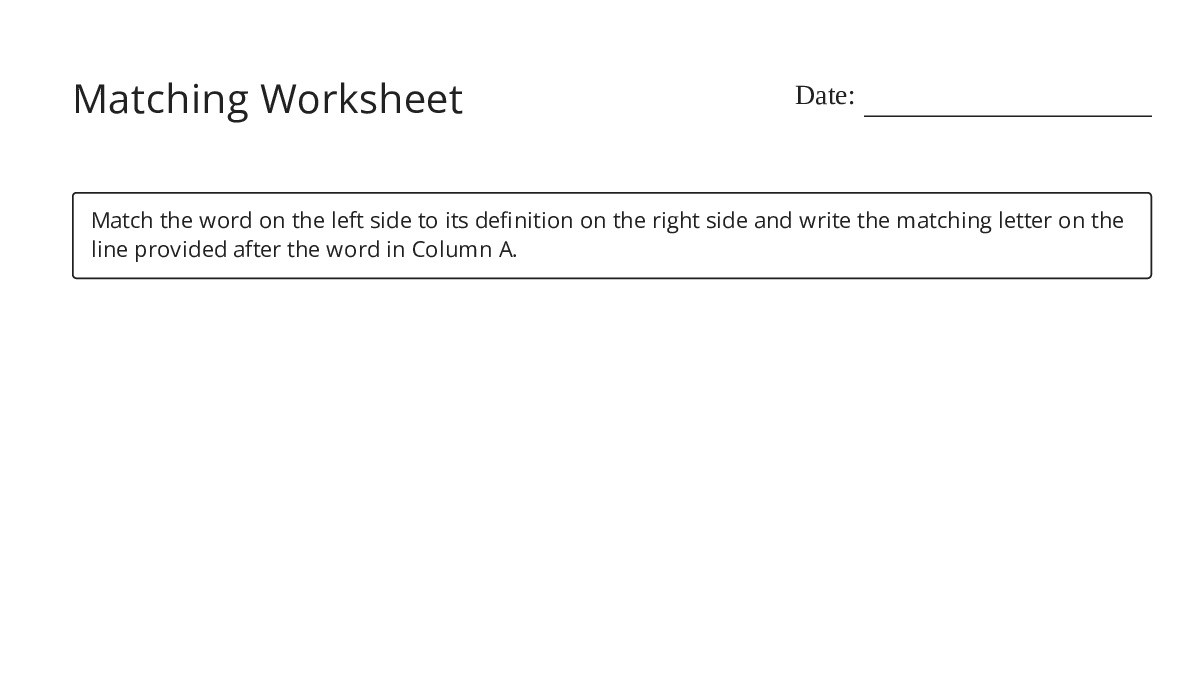 Matching Worksheet - My Worksheet Maker: Create Your Own Worksheets