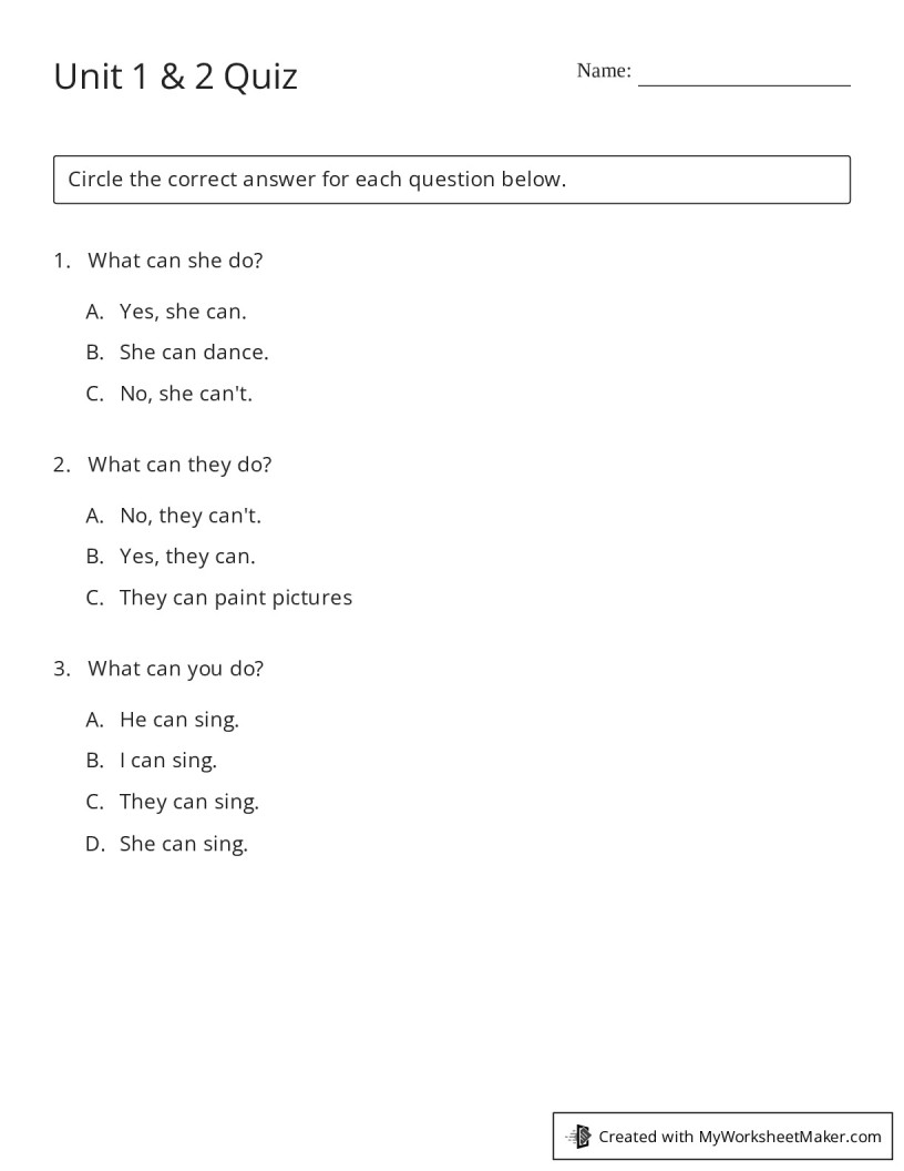 Unit 1 & 2 Quiz - My Worksheet Maker: Create Your Own Worksheets