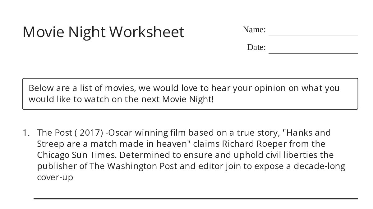 Movie Night Math Worksheet Movie Night Worksheet - My Worksheet Maker: Create Your Own Worksheets