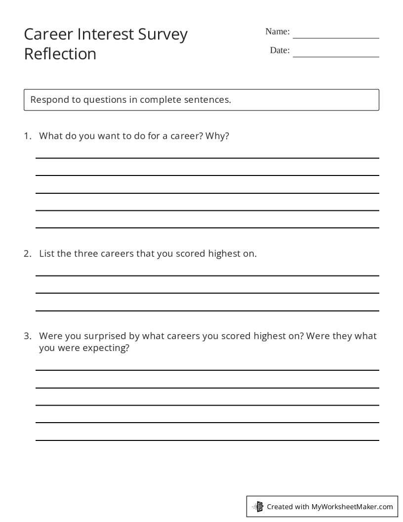 career-interest-survey-reflection-my-worksheet-maker-create-your-own-worksheets for Free Printable Career Interest Survey Career Interest Survey Reflection - My Worksheet Maker: Create Your Own Worksheets for Free Printable Career Interest Survey