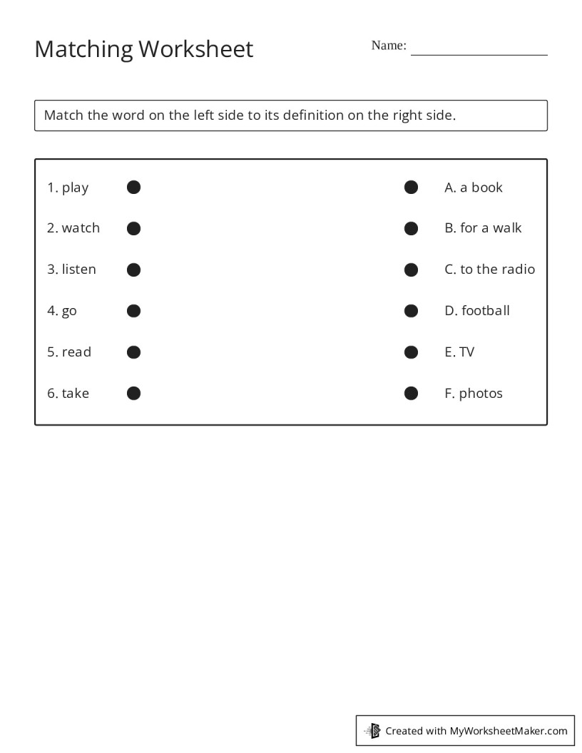 Matching Worksheet - My Worksheet Maker: Create Your Own Worksheets