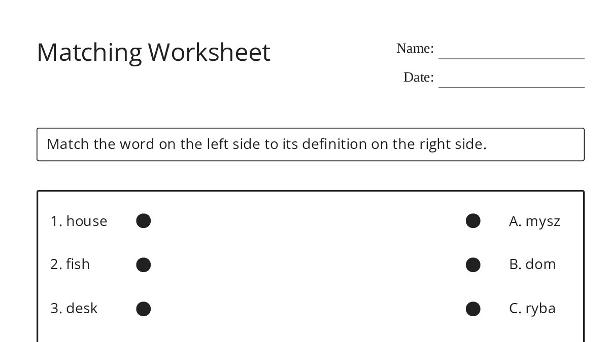 Matching Worksheet - My Worksheet Maker: Create Your Own Worksheets