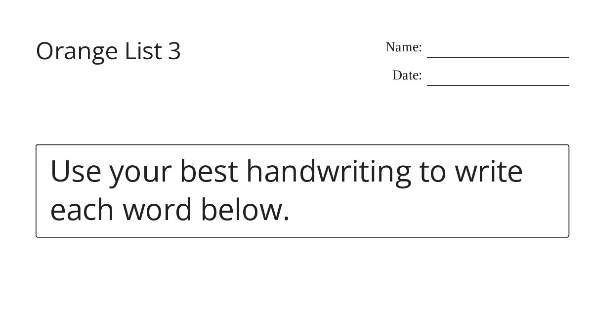 Orange List 3 - My Worksheet Maker: Create Your Own Worksheets