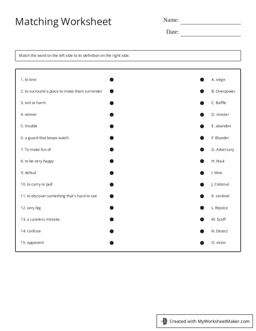 Matching Worksheet - My Worksheet Maker: Create Your Own Worksheets