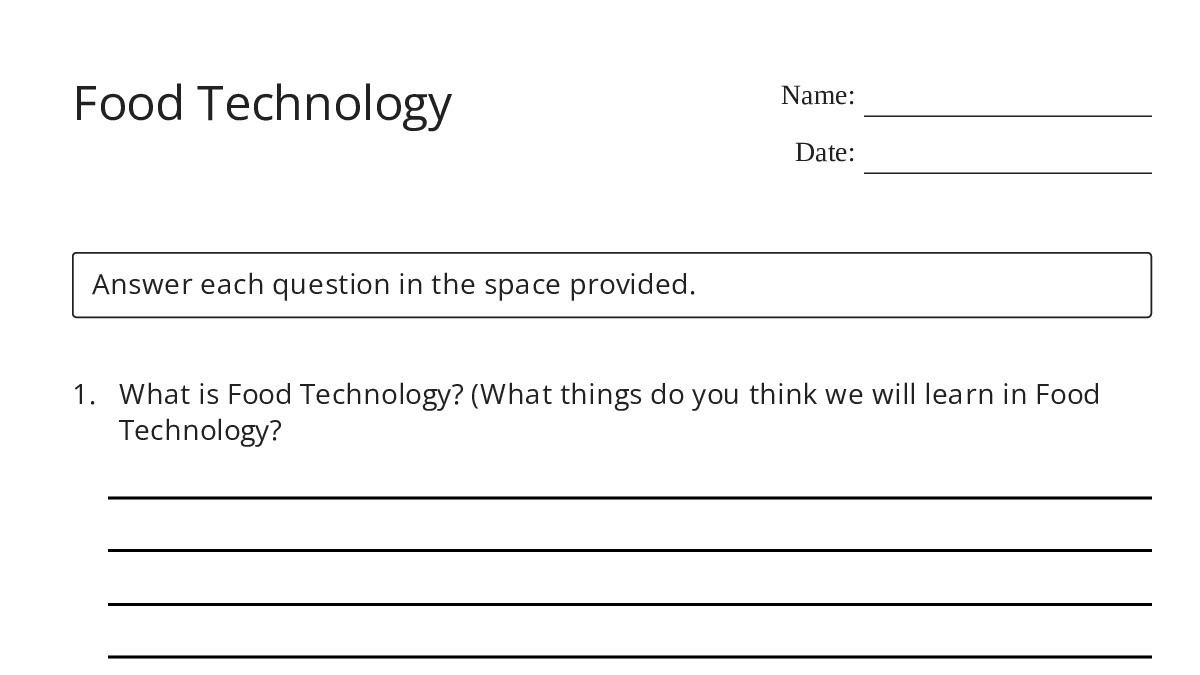 Food Technology Worksheet.pdf Food Technology - My Worksheet Maker: Create Your Own Worksheets