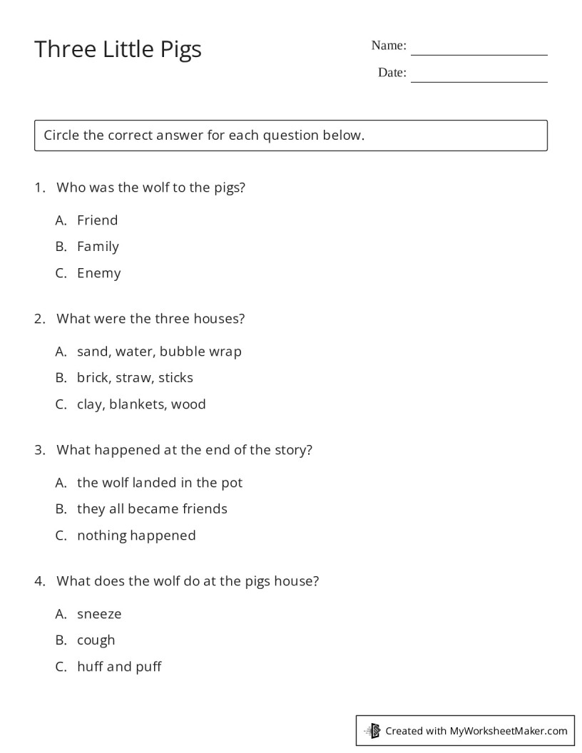 Three Little Pigs - My Worksheet Maker: Create Your Own Worksheets
