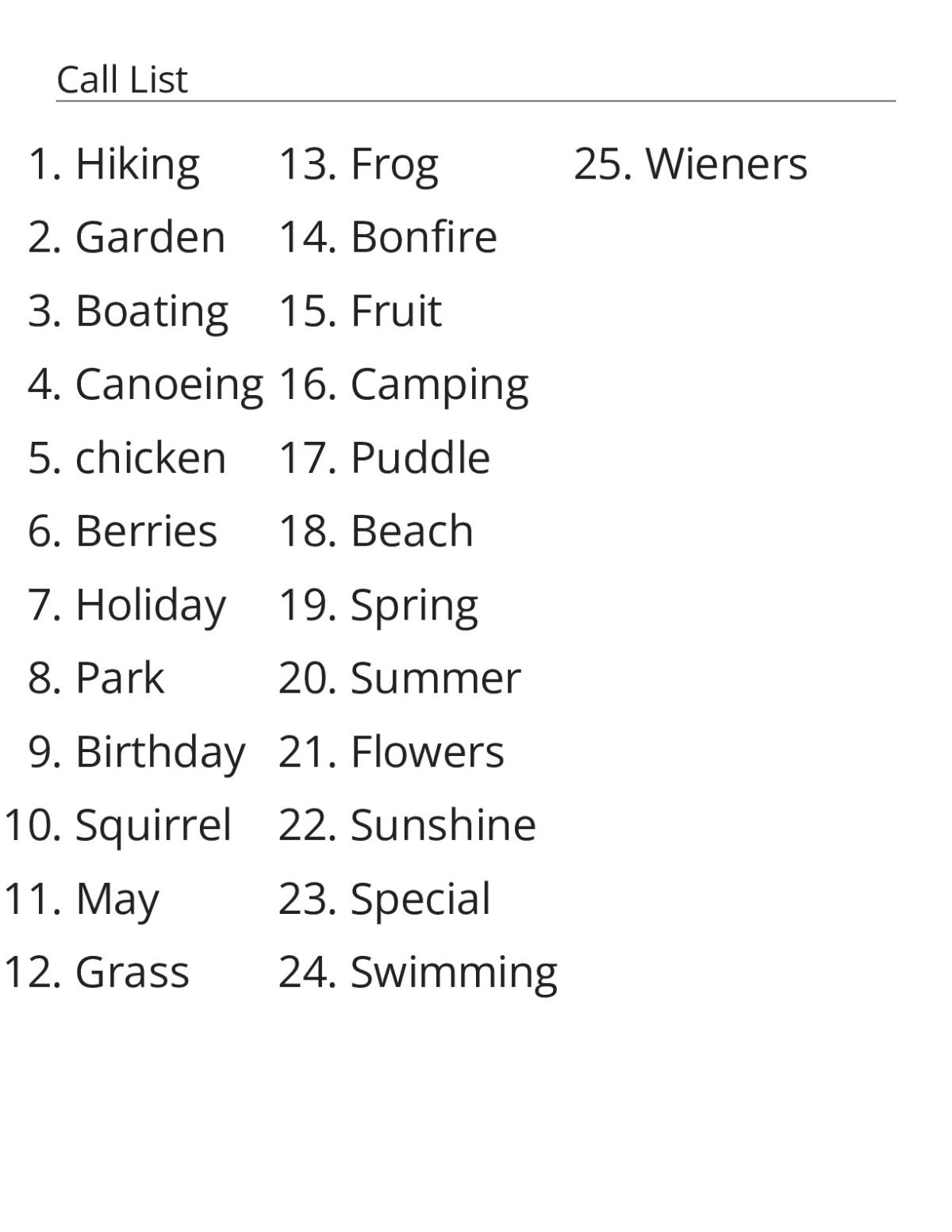 Spring bingo cards with flowers, frogs, gardens, and outdoor activities.