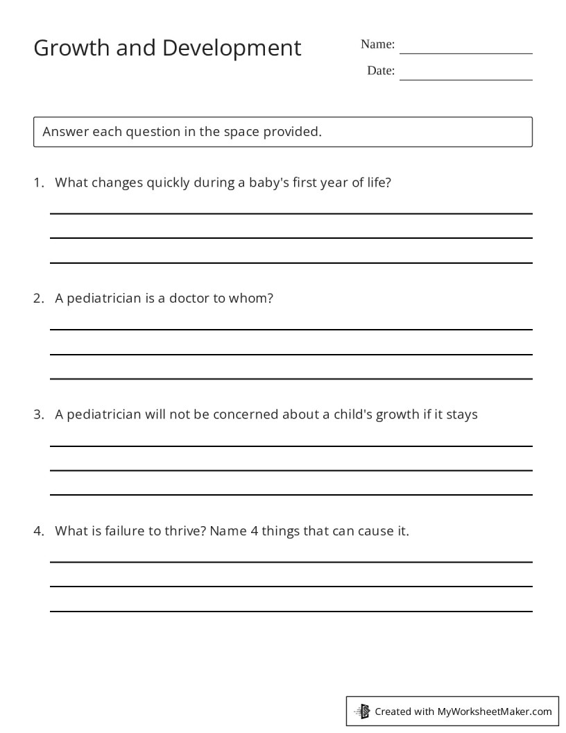 Growth and Development - My Worksheet Maker: Create Your Own Worksheets