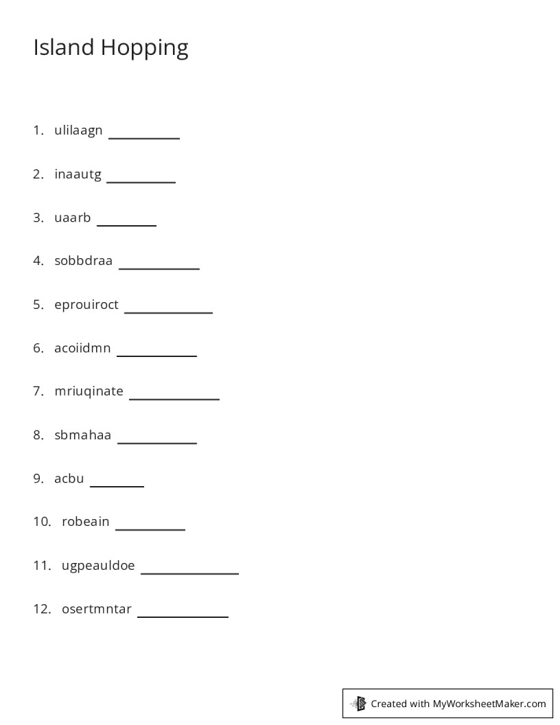 Island Hopping - My Worksheet Maker: Create Your Own Worksheets