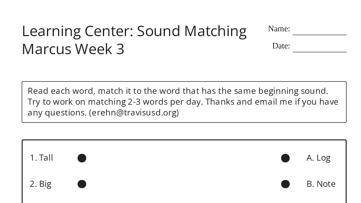 Marcus Asmr Worksheets.pdf Learning Center: Sound Matching Marcus Week 3 - My Worksheet Maker ...