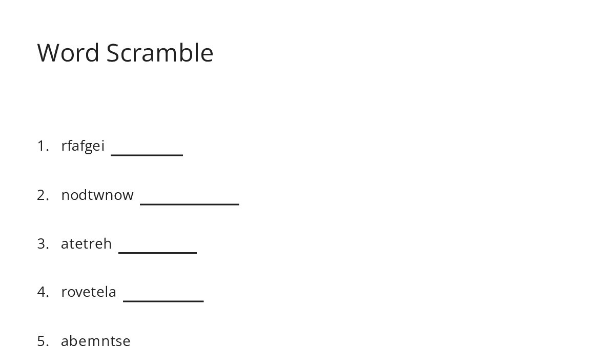 Random Display Scrambl Word Scramble - My Worksheet Maker: Create Your Own Worksheets