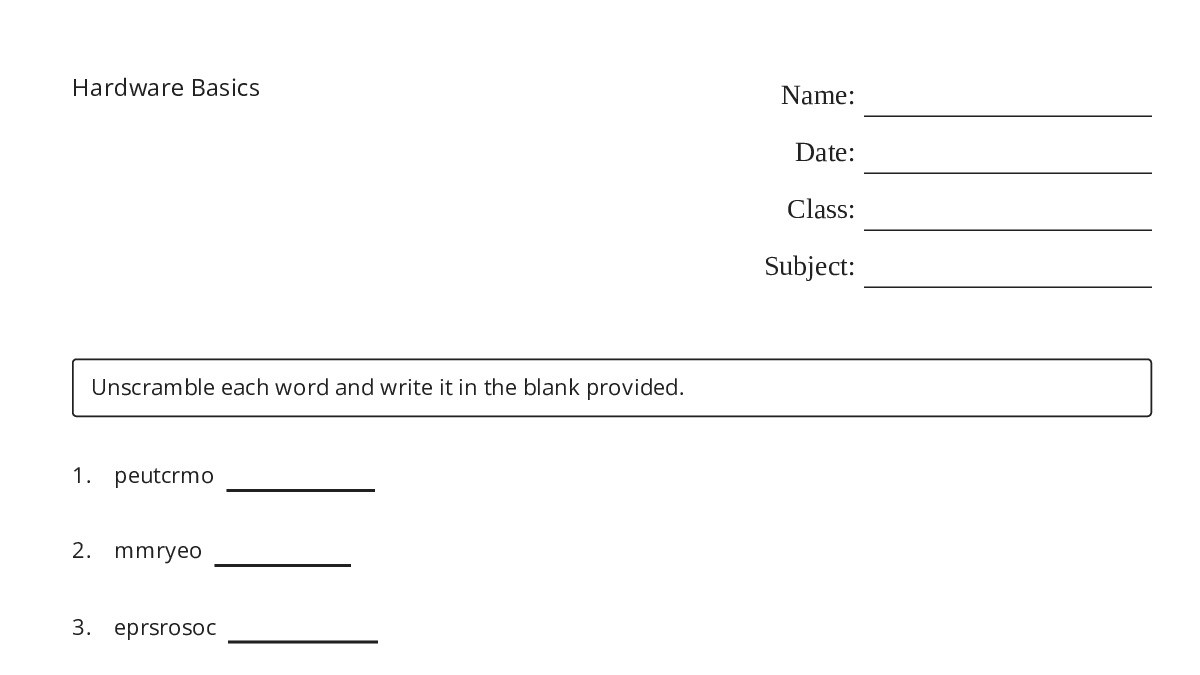 Hardware Basics - My Worksheet Maker: Create Your Own Worksheets
