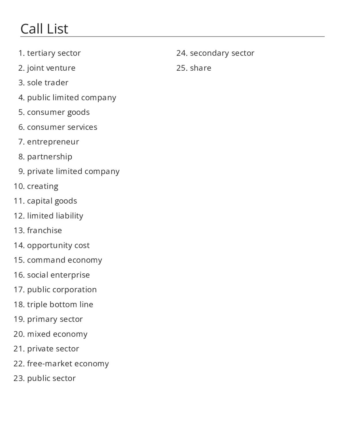 Economics bingo cards with terms for business structures, economic systems, and market concepts.