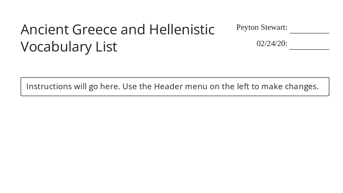 Ancient Greece and Hellenistic Vocabulary List - My Worksheet Maker ...