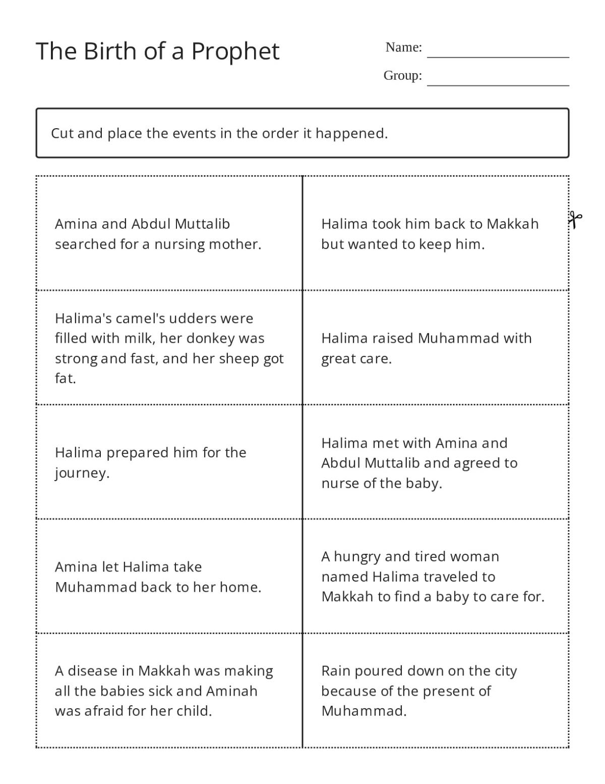 Flashcard story about Halima, nursing mother of Prophet Muhammad, for elementary students.