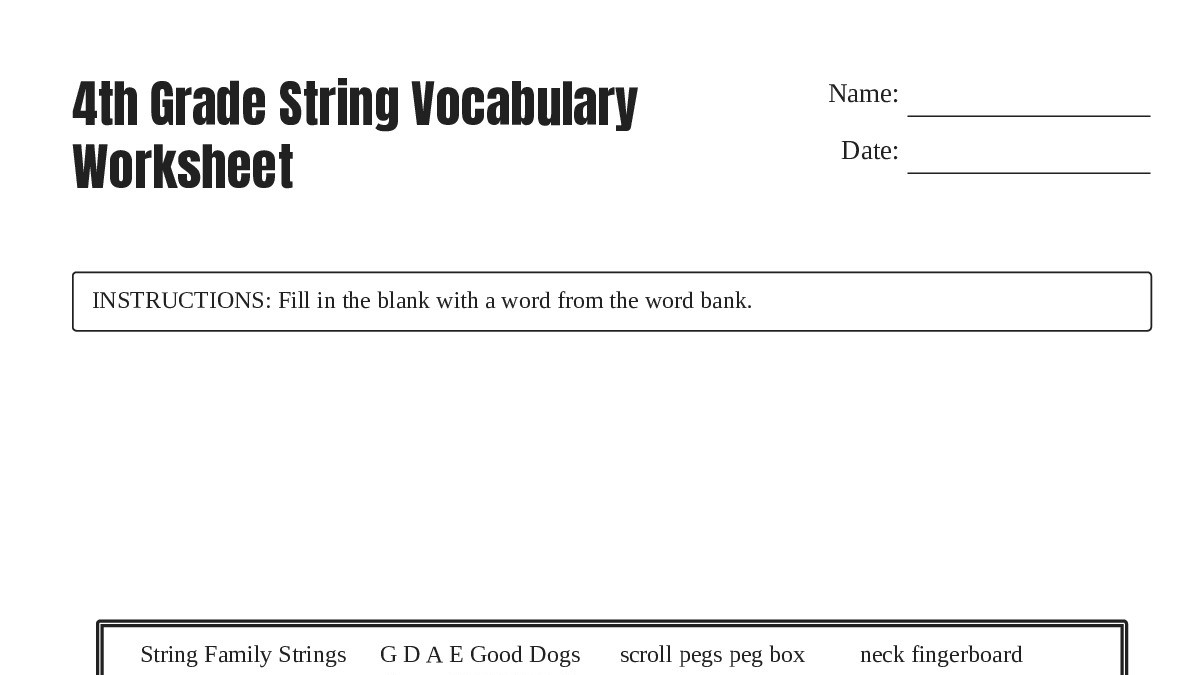 Rubber String Worksheet 4th Grade String Vocabulary Worksheet - My Worksheet Maker: Create Your ...
