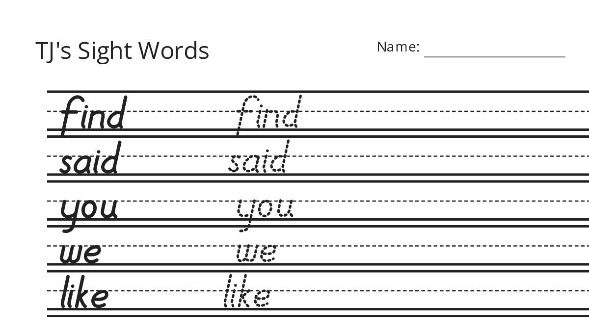 TJ's Sight Words - My Worksheet Maker: Create Your Own Worksheets