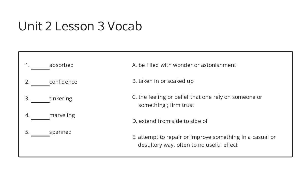 Unit 2 Lesson 3 Vocab - My Worksheet Maker: Create Your Own Worksheets