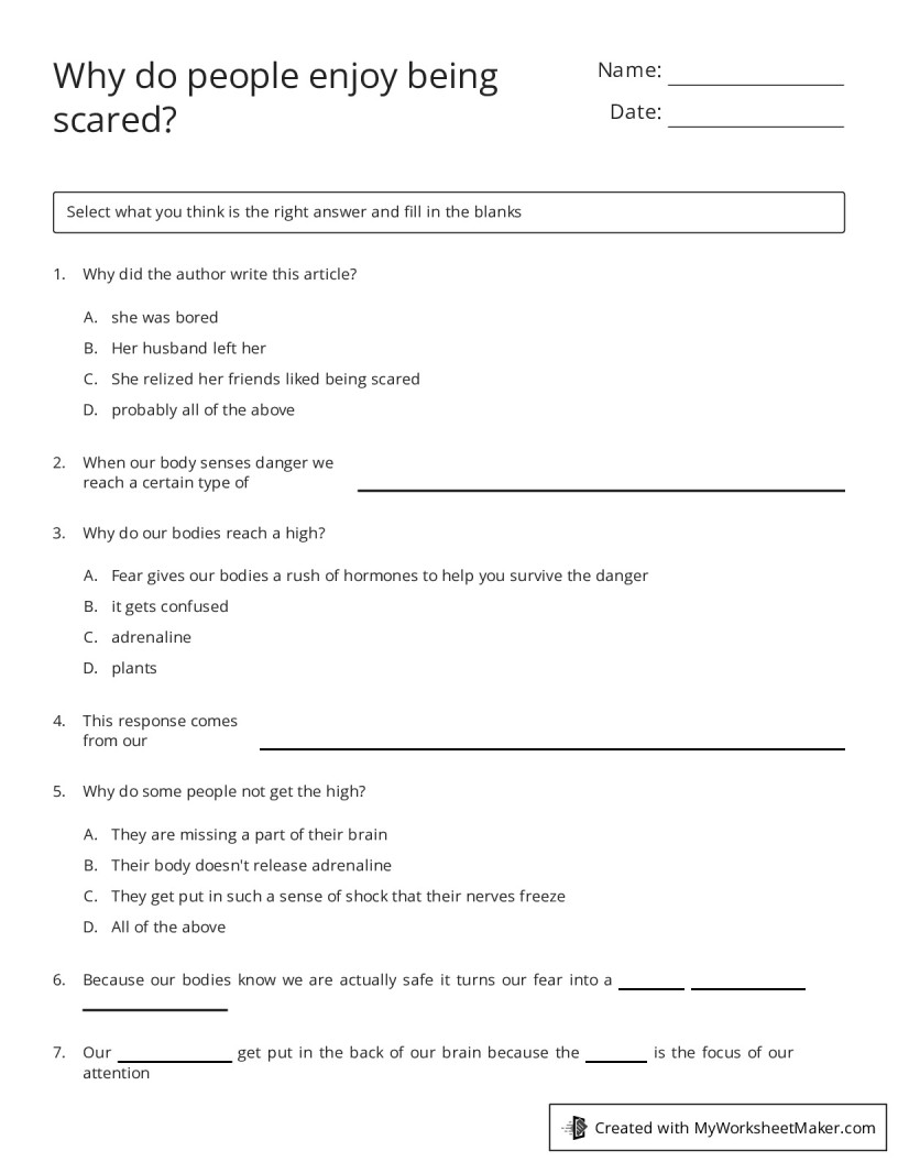 Why Do People Enjoy Being Scared My Worksheet Maker Create Your Own Why do people enjoy being scared my worksheet maker create your own