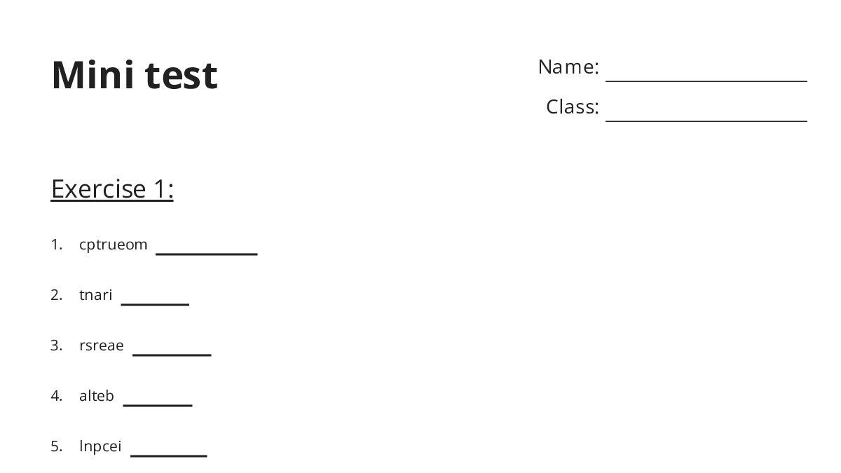 Mini test﻿ - My Worksheet Maker: Create Your Own Worksheets