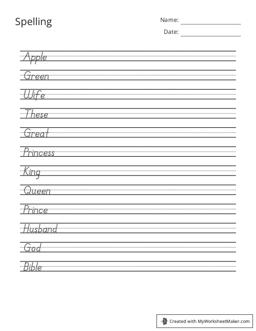 Spelling - My Worksheet Maker: Create Your Own Worksheets